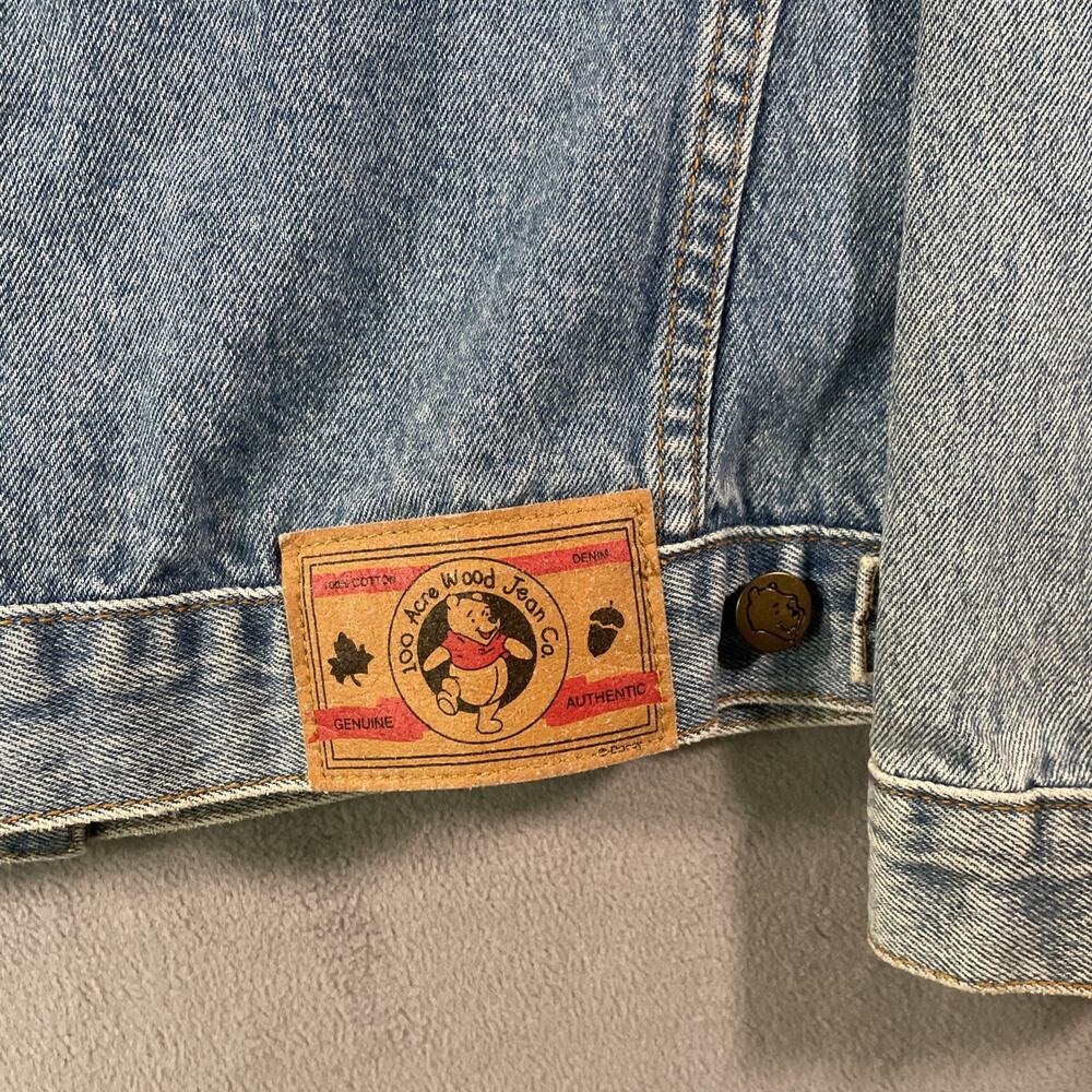 Vintage Winnie The Pooh Denim Jacket Men L Blue Jean Biker Trucker Retro Disney - Picture 11 of 12